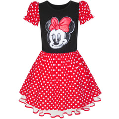Girls Dress Cartoon Red White Dot Tulle Hem Princess Dress Size 6-12 Years