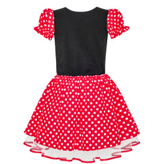 Girls Dress Cartoon Red White Dot Tulle Hem Princess Dress Size 6-12 Years