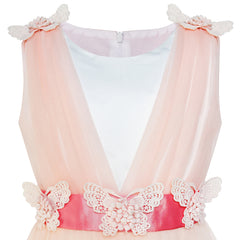 Flower Girls Dress Peach Ruffle Butterfly Wedding Bridesmaid Size 6-14 Years