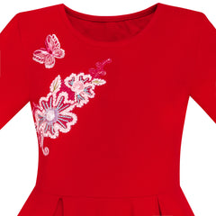 Girls Dress Red Long Sleeve Embroidered Holiday Christmas Dress Size 5-10 Years