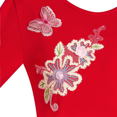Girls Dress Red Long Sleeve Embroidered Holiday Christmas Dress Size 5-10 Years