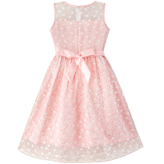 Flower Girl Dress Lace Sequin Flare Wedding Party Size 4-12 Years