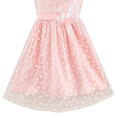 Flower Girl Dress Lace Sequin Flare Pink Wedding Party Size 5-12 Years