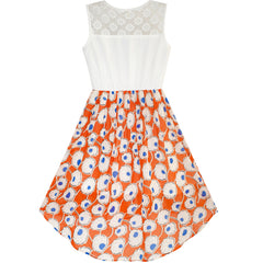 Girls Dress Chiffon Floral High-Low Tie Waist Party Princess Size 7-14 Years