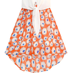 Girls Dress Chiffon Floral High-Low Tie Waist Party Princess Size 7-14 Years