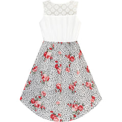 Girls Dress Chiffon Floral High-low Tie Waist Party Size 7-14 Years
