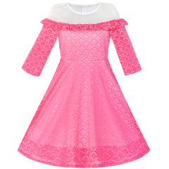 Girls Dress Off Shoulder Illusion Yoke 3/4 Sleeve Lace Dress Size 6-12 Years
