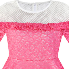 Girls Dress Off Shoulder Illusion Yoke 3/4 Sleeve Lace Dress Size 6-12 Years