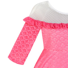 Girls Dress Off Shoulder Illusion Yoke 3/4 Sleeve Lace Dress Size 6-12 Years