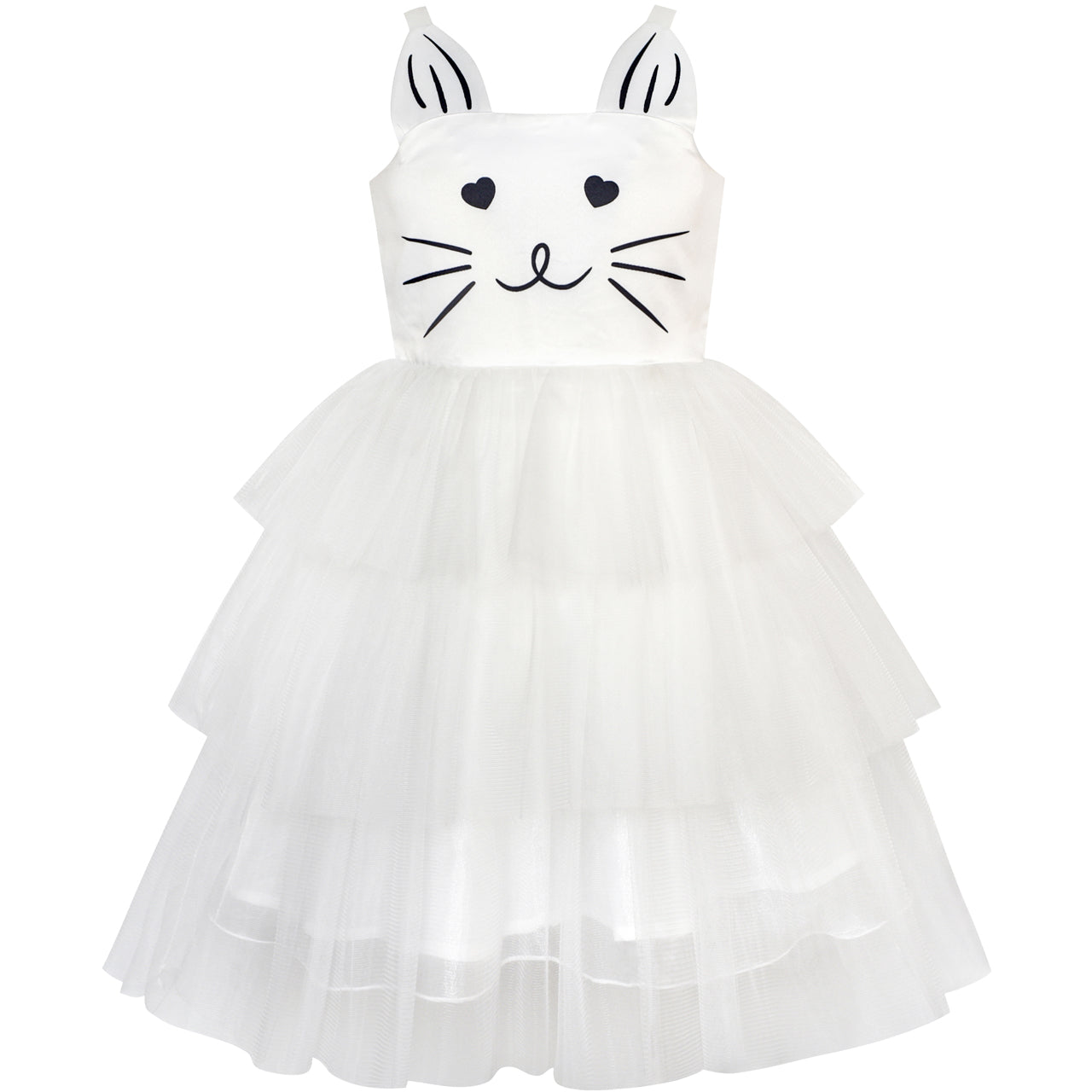 Girls Dress Cat Face Off White Tower Ruffle Dancing Party Sunny Fashion Girls Dress Cat Face Off White Tower Ruffle Dancing Party Sunny Fashion