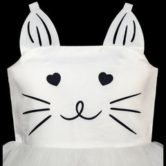 Girls Dress Cat Face Off White Tower Ruffle Dancing Party Size 4-10 Years