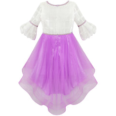Girls Dress White And Purple Hi-Lo Party Dancing Pageant Size 6-14 Years