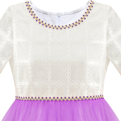 Girls Dress White And Purple Hi-Lo Party Dancing Pageant Size 6-14 Years