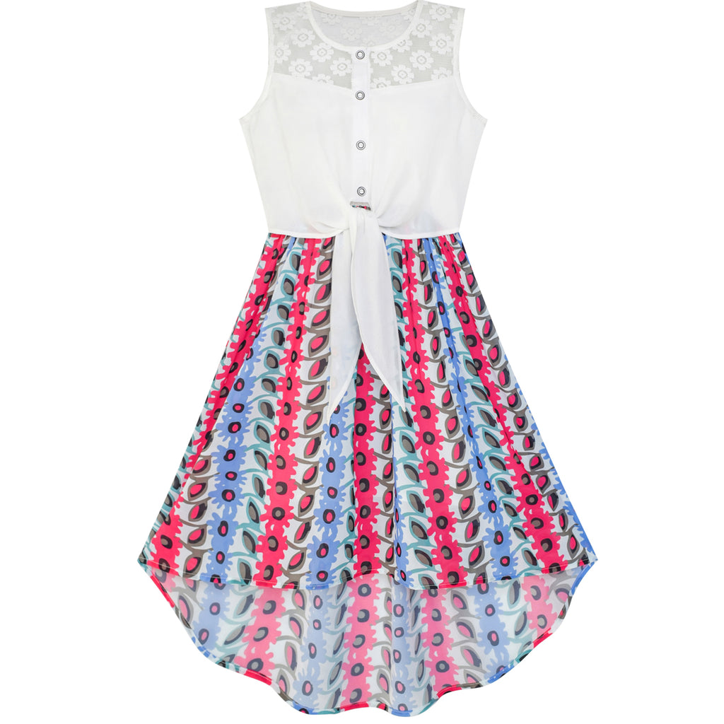 Girls Dress Chiffon Floral Hi-low Tie Waist Party Princess Size 7-14 Years