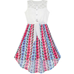 Girls Dress Chiffon Floral Hi-low Tie Waist Party Princess Size 7-14 Years
