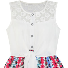 Girls Dress Chiffon Floral Hi-low Tie Waist Party Princess Size 7-14 Years