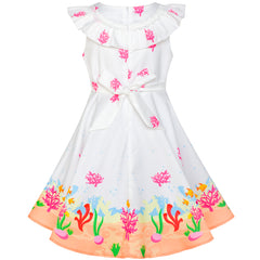Girls Dress Mermaid Cartoon Princess Ruffle Collar Party Dress Size 2-8 Years