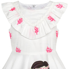 Girls Dress Mermaid Cartoon Princess Ruffle Collar Party Dress Size 2-8 Years