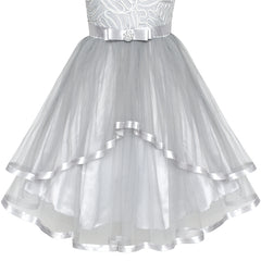 Flower Girl Dress Gray Wedding Party Bridesmaid Dress Size 4-12 Years
