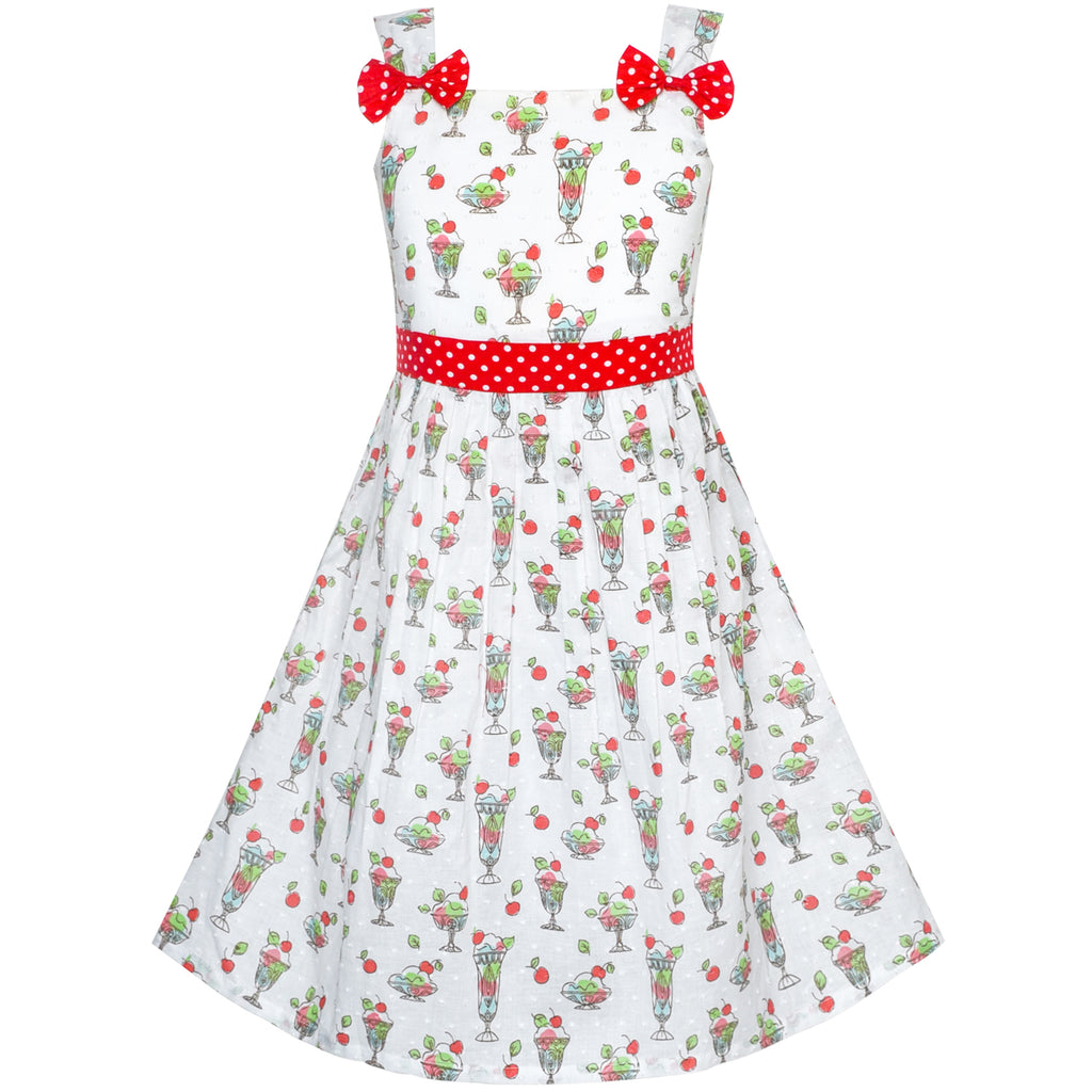 Girls Dress Sundae Ice Cream Bow Tie Summer Sundress Size 2-8 Years