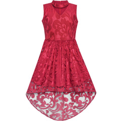 Girls Dress Burgundy Lace Halter Hi-low Dress Dancing Party Size 6-14 Years