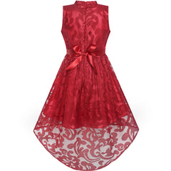 Girls Dress Burgundy Lace Halter Hi-low Dress Dancing Party Size 6-14 Years