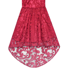 Girls Dress Burgundy Lace Halter Hi-low Dress Dancing Party Size 6-14 Years