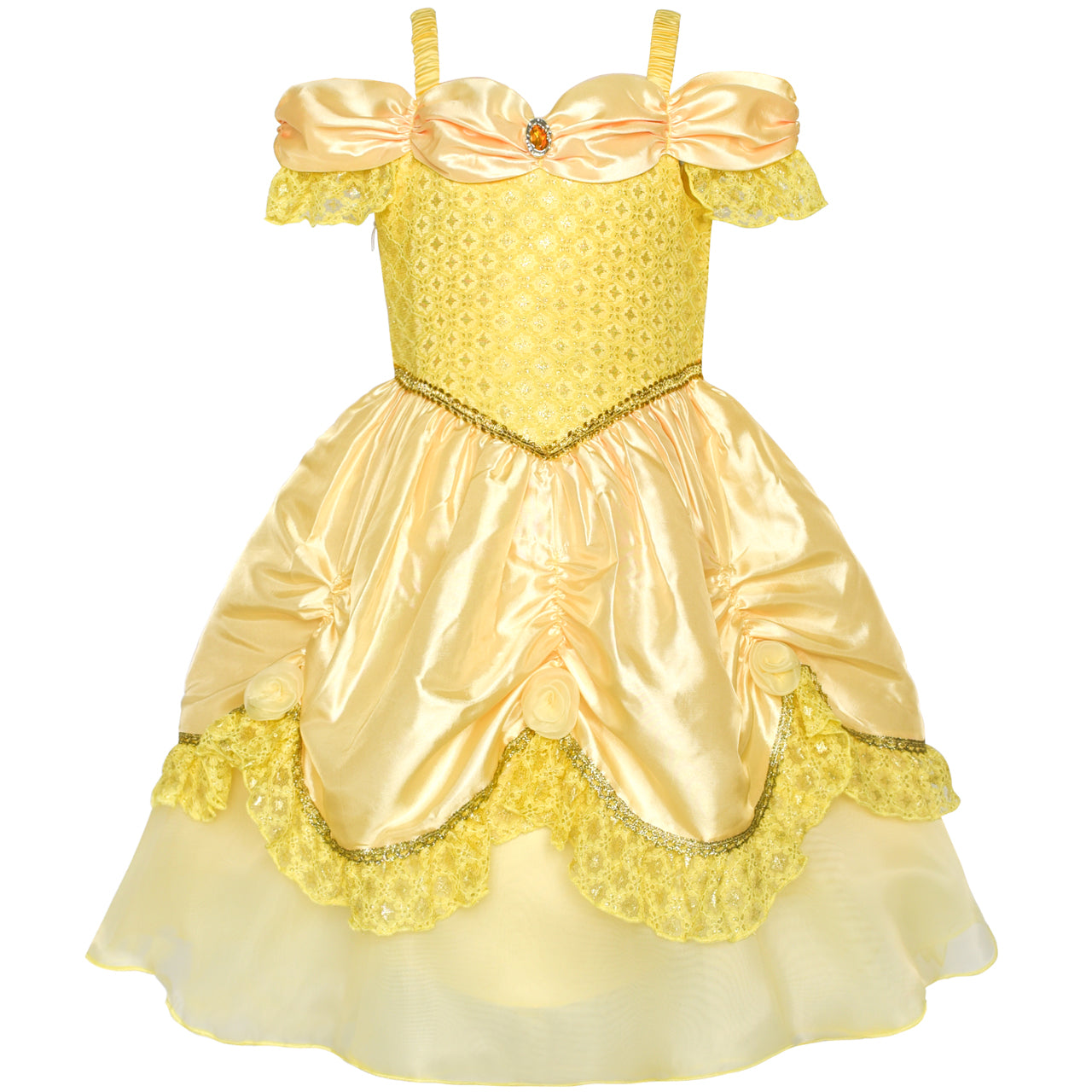Girls Dress Yellow Princess Belle Costume Birthday Party Sunny Fashion Girls Dress Yellow Princess Belle Costume Birthday Party Sunny Fashion