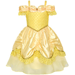 Girls Dress Yellow Princess Belle Costume Birthday Party Size 3-8 Years