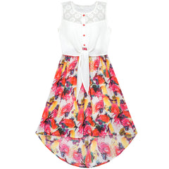 Girls Dress Chiffon Floral Hi-low Tie Waist Party Princess Size 7-14 Years