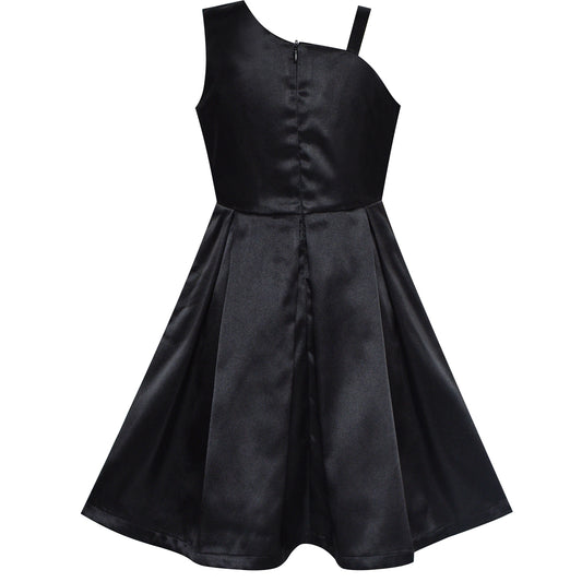 Girls Dress Satin Bow Tie One-shoulder Party Size 6-12 Years