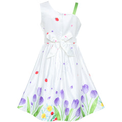 Girls Dress Purple Tulip Flower Bow Tie One Shoulder Size 6-12 Years