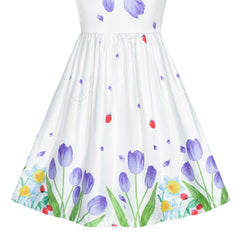 Girls Dress Purple Tulip Flower Bow Tie One Shoulder Size 6-12 Years