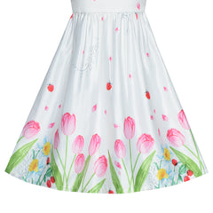 Girls Dress Pink Tulip Flower Bow Tie One Shoulder Size 6-12 Years