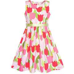 Girls Dress Tulip Flower Belt Sundress Summer Beach Dress Size 2-10 Years