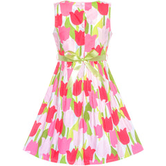 Girls Dress Tulip Flower Belt Sundress Summer Beach Dress Size 2-10 Years