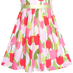Girls Dress Tulip Flower Belt Sundress Summer Beach Dress Size 2-10 Years