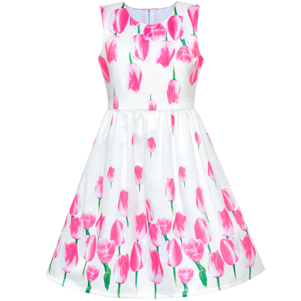 Girls Dress Tulip Flower Party Sundress Size 5-8 Years
