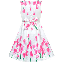 Girls Dress Tulip Flower Party Sundress Size 5-8 Years