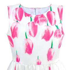 Girls Dress Tulip Flower Party Sundress Size 5-8 Years