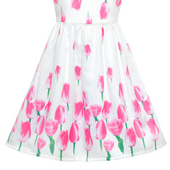 Girls Dress Tulip Flower Party Sundress Size 5-8 Years