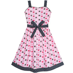 Girls Dress Red Heart Bow Tie Dot Summer Sundress Size 4-12 Years