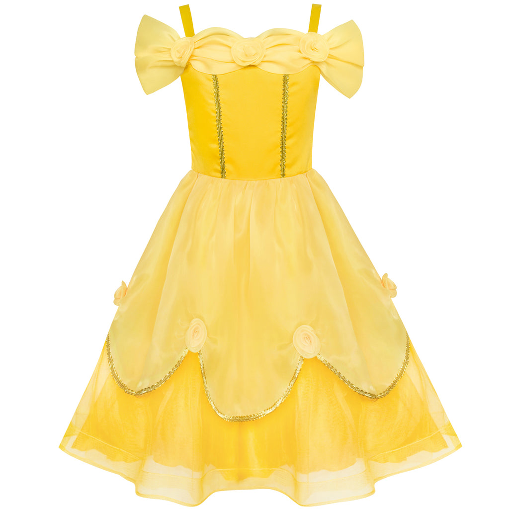 Girls Dress Yellow Princess Belle Costume Birthday Party Size 6-12 Years
