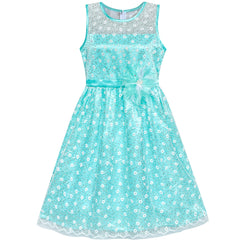 Flower Girl Dress Lace Sequin Flare Blue Wedding Party Size 5-12 Years