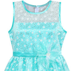Flower Girl Dress Lace Sequin Flare Blue Wedding Party Size 5-12 Years