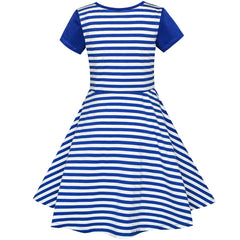 Girls Dress Navy Blue Cotton Dog Reversible Sequin Striped Size 7-14 Years