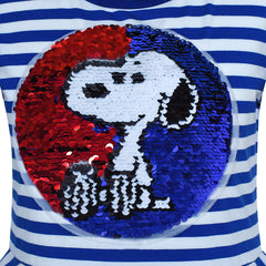 Girls Dress Navy Blue Cotton Dog Reversible Sequin Striped Size 7-14 Years