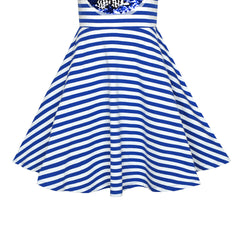 Girls Dress Navy Blue Cotton Dog Reversible Sequin Striped Size 7-14 Years