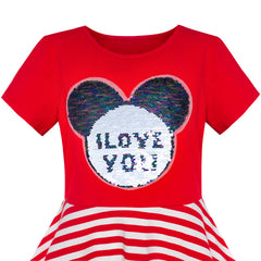 Girls Dress Red Embroidered Magic Color Change Sequin Striped Size 6-12 Years