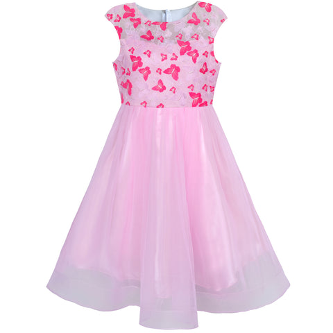 Flower Girl Dress Butterfly Bridal Veil Wedding Bridesmaid Size 6-14 Years